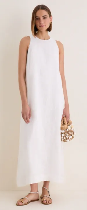 Tuckernuck White Linen Portia Dress Bow Back Breathable Classic Nautical Coastal thumbnail 1