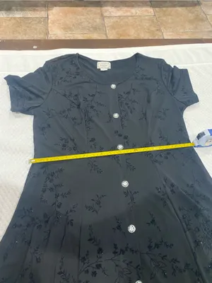 Women's Black Short-Sleeve Maxi Dress with Button Front thumbnail 3