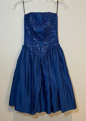 VTG 80s Gunne Sax Dress Strapless Sequin Embroidered Navy Blue Formal Prom 5/6 thumbnail 1