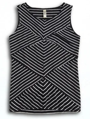 Le Shop Womens Black White Striped Geometric Chevron Tank Top Sleeveless Large thumbnail 1