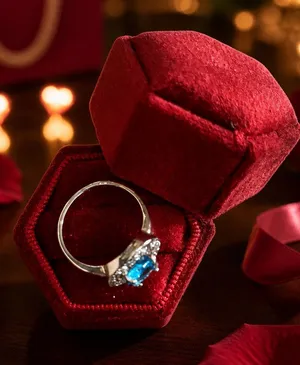 Stainless Steel Silver Blue Topaz Halo Ring with Accent Stones Size 8 thumbnail 1