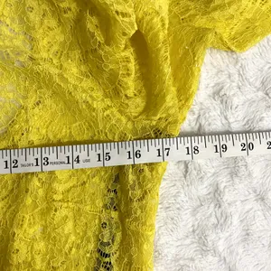 Bebe Yellow Lace Sheer Long Sleeve Open Back Chic Party Crop Top M thumbnail 5
