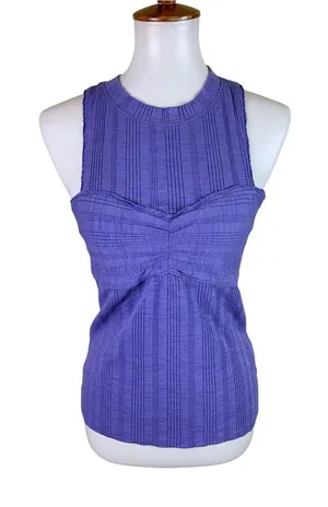 Pilcro Purple Ribbed Sleeveless Knit Tank Top‎ Ruched Stretch Medium thumbnail 1
