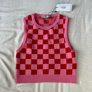 STRADIVARIUS pink and red checked tank top sweater vest thumbnail 1