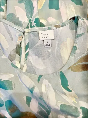 A New Day Sage Abstract Floral Tiered Maxi Dress Large 100% Rayon Boho thumbnail 8