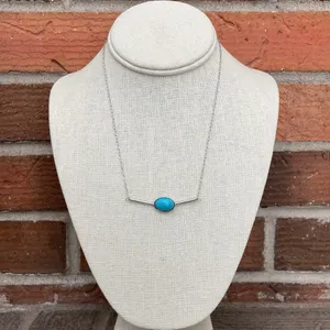 Stainless Steel Bar Necklace with Turquoise - Silver thumbnail 2