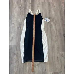 Athleta Colorblock Mini Athletic Swim Dress Black White Built-in Bra Lycra Small thumbnail 6