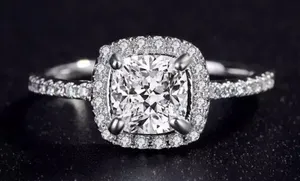 White Gold Plated Silver Pave Princess Cubic Zirconia Engagement thumbnail 3