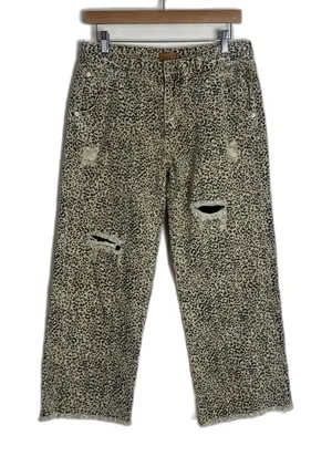 POL Jeans Womens 30 Medium Beige High Rise Crop Relaxed Leopard Distressed Denim thumbnail 1