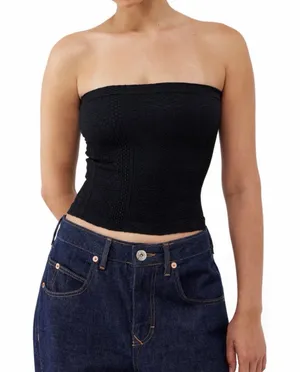 Out From Under For Urban Outfitters Tapestry Crop Tube Top Black Great condition! See photos for more info! Will wash before sending out if requested. Perfect except for some lint. out from under FOR URBAN OUTFITTERS M M Made in Turkey Fabrique en Turkey A sleek strapless tube top in black with a lace-textured pattern. Designed for a fitted, flattering silhouette. Versatile styling for casual or dressy looks. Easy to pair with high-waist jeans or skirts. thumbnail 1