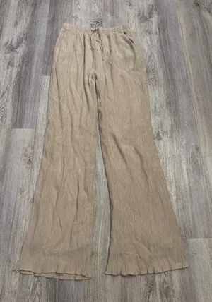 Abercrombie & Fitch Tan Crinkle Textured Wide Leg Drawstring Pants Small thumbnail 1