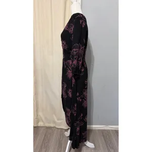 Whimsical‎ American Rag Midi Dress S Black Pink Floral Smocked Waist High-Low thumbnail 4
