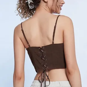 Pacsun LA Hearts Lace Trim Mesh Corset Top Brown Size Medium Boho Indie Festival thumbnail 5