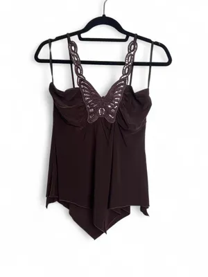 Brown Sequin Butterfly Cami Top Y2K Deadstock thumbnail 3