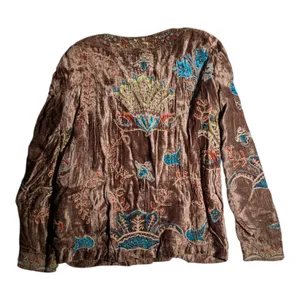 Vtg 1990s Chico's Brown Velvet Boho Embroidered Beaded Hook Closure Jacket 1 M thumbnail 2