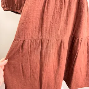 Billabong Fall For Ya Brown Cotton Gauze Tiered Puff Sleeve Mini Dress NWT Small thumbnail 7