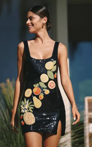 Anthropologie Celandine Fruit Cocktail Beaded Mini Dress thumbnail 1