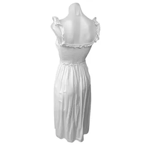 Aritzia Wilfred Reminisce White Sleeveless Smocked Camisole Midi A-Line Dress S thumbnail 6