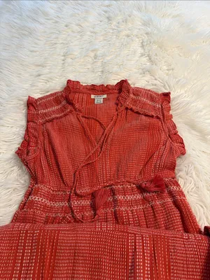 Ariat Coral-Red Tiered Maxi Dress with Tassel Tie size S excellent condition thumbnail 12
