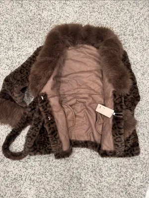 Brown Faux Fur Leopard-Print Coat with Belt thumbnail 2