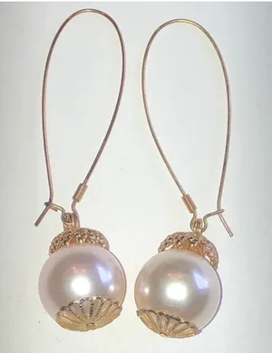 Elegant Gold Tone and Faux Pearl Drop Earrings thumbnail 1