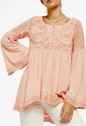 FREE PEOPLE Sea of Love Long Sleeve Blouse - Sun Blush thumbnail 1