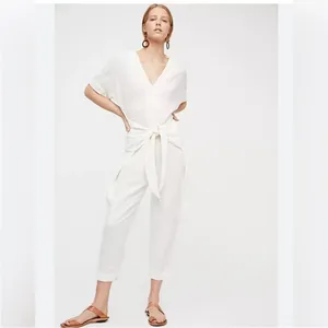 Free People ‘Shining Sun’ Front Waist Tie Linen Blend V Neck Jumpsuit Small thumbnail 4
