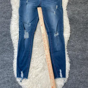 Enjean Blue Denim Skinny Jeans Distressed Raw Hem Y2k Boho Chic Grunge Alt thumbnail 5