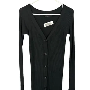 Olivaceous Black Ribbed Textured Long Sleeve Button Front Maxi Dress Women Sz S thumbnail 3
