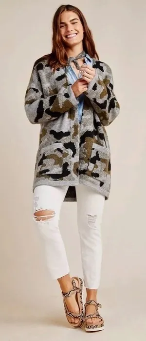 ANTHROPOLOGIE Vero Camo Cardigan Sweater Camouflage Pockets‎ Gorpcore X-Small thumbnail 1
