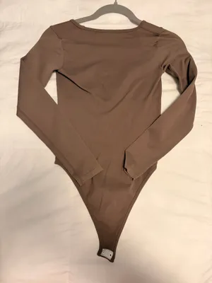 Square Neck Long Sleeve Bodysuit in Brown thumbnail 2