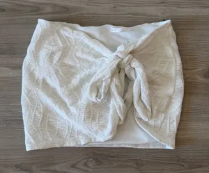 Salty Textured Tie-Front Mini Skirt in White Sarong thumbnail 1