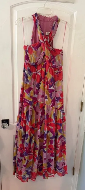 Colorful Floral Maxi Dress Pink Size 8 thumbnail 1