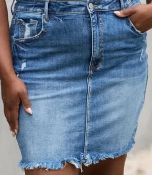 Risen Amelia Blue Denim Mini Skirt Frayed Hem Size 2x thumbnail 1