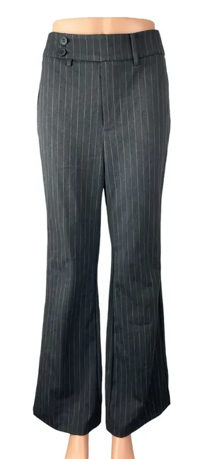 Commense Womens Black Pinstriped High Rise Flared Bootcut Trousers Pants Size XS thumbnail 1