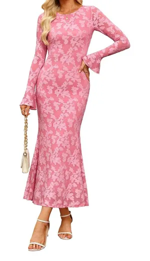 Womens Fall Wedding Guest Dress Formal Long Sleeve Maxi Dresses. Size L (8-10) thumbnail 1