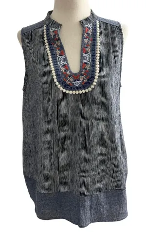 THML Women Size Small Bohemian Shirt Top Sleeveless Blue (31-365) thumbnail 1
