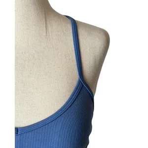 OFFLINE by Aerie Sports Bra Women Small Blue Ribbed Strappy Back Athleisure thumbnail 4
