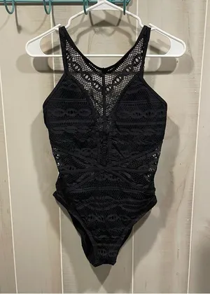 Sexy black lace overlay Becca tie back fairy whimsigoth swim suit beach pool thumbnail 1