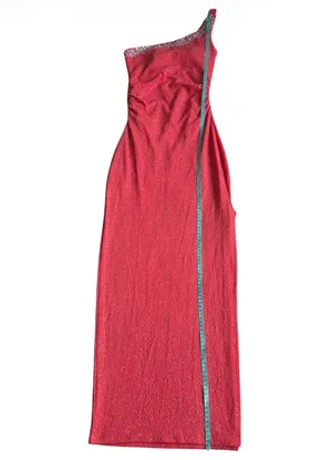 Windsor Light Coral Shimmer One-Shoulder Evening Gown with Side Slit – Size (S) thumbnail 2