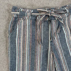 Democracy Wide-Leg Cropped Pants Womens 4 Flex-ellent Raw Hem Linen Blend Stripe thumbnail 3