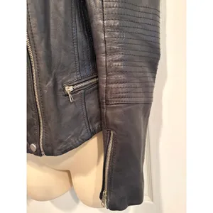 ZARA Trafaluc Genuine Leather Moto Medium Jacket Black Cropped Biker Y2K goth thumbnail 5