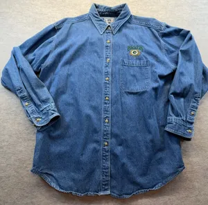 Vintage Green Bay Packers Lee Sport Women’s Denim Button-Up Shirt Size L thumbnail 1