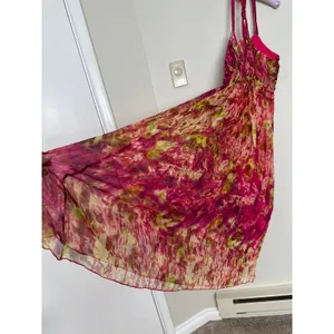 Gorgeous NWT XL Silk Rhinestone Pink Green Maxi Dress Formal Wedding Guest Y2K thumbnail 7