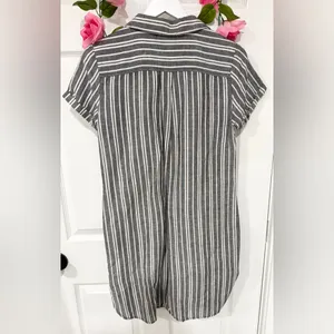 Banana Republic Gray White Coastal Linen Blend Preppy Size 4 Striped Shirt Dress thumbnail 6