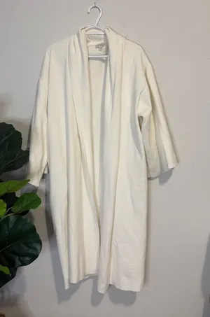 New York & Company Cream Open-Front over sized Draped Cardigan thumbnail 1
