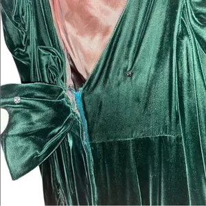 Vintage Forest Green Velvet Rhinestone Backless Bow dress Gown 40s black Tie thumbnail 6