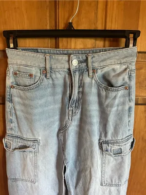 American Eagle Outfitters Light Wash Denim Midi Skirt with Front Slit thumbnail 5