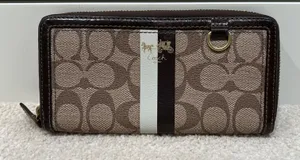 COACH Vintage Heritage Signature Stripe Zip Around‎ Accordion Wallet F42380 thumbnail 1