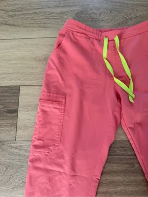 Figs Coral Drawstring Cargo Joggers with White Tie thumbnail 12